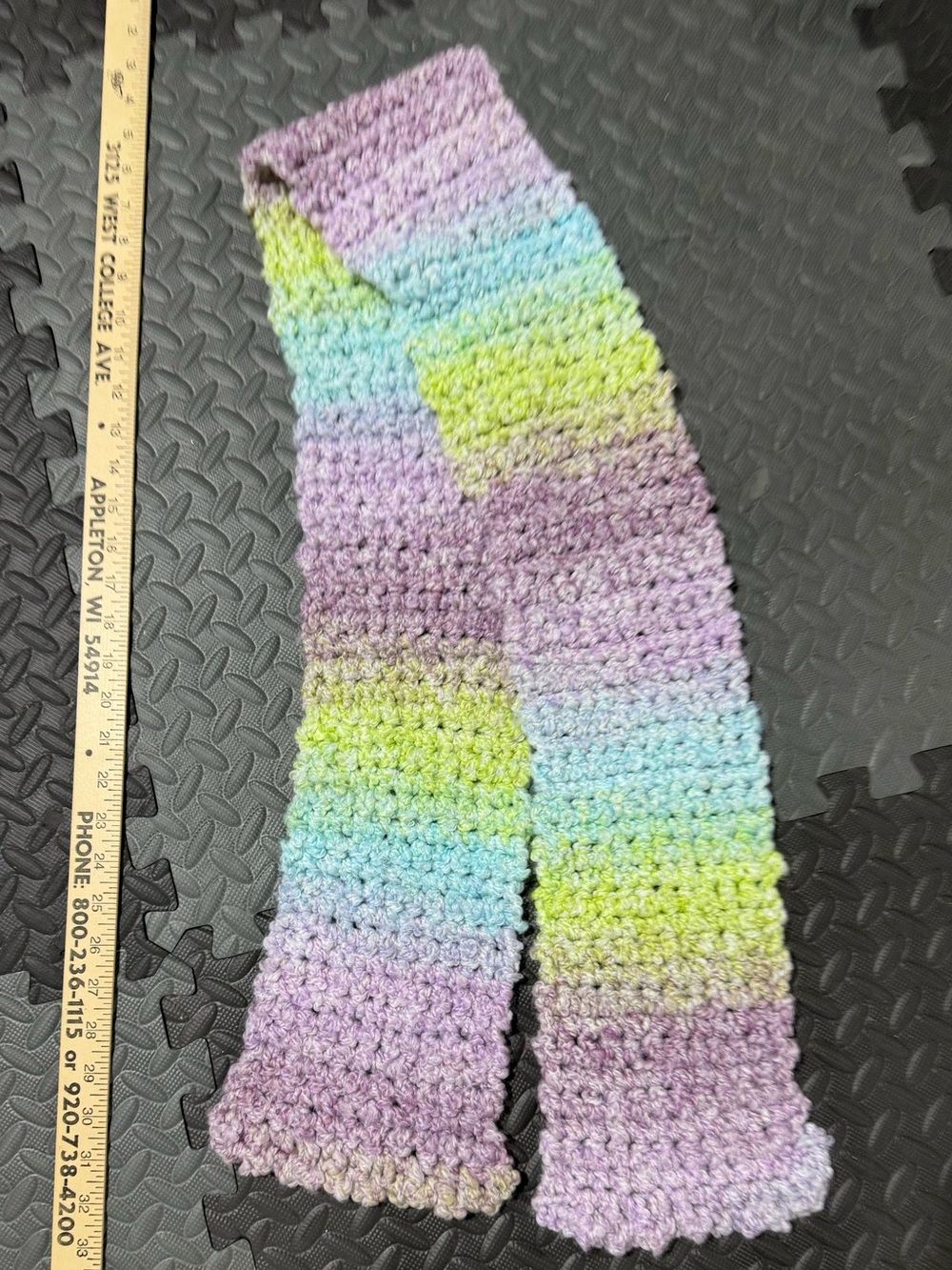 Green, Blue, and Purple Hand Knit Scarf